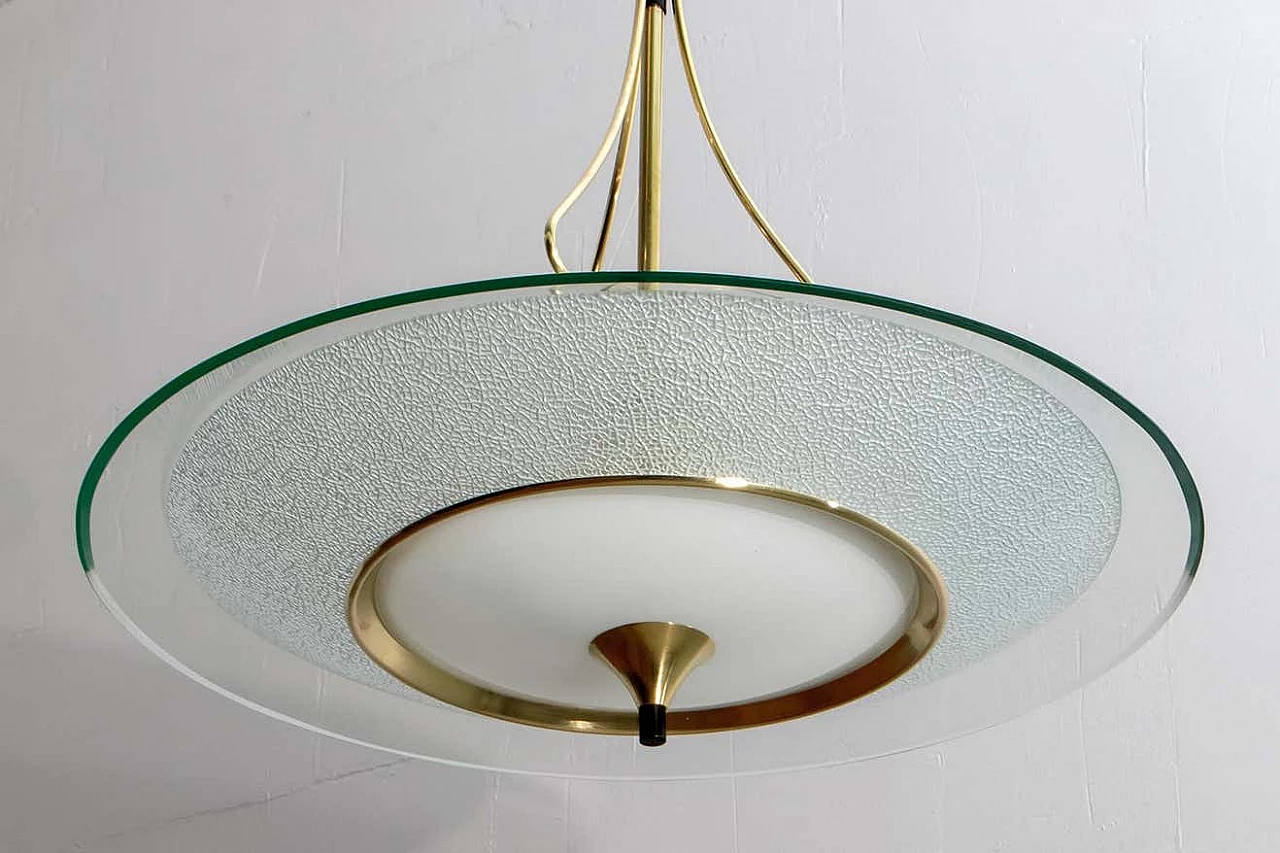 Lampadario tondo in vetro e ottone di Pietro Chiesa per Fontana Arte, anni '40 13