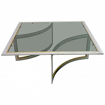 Brass and chrome coffee table with glass top in the style of Romeo Rega, 1970s