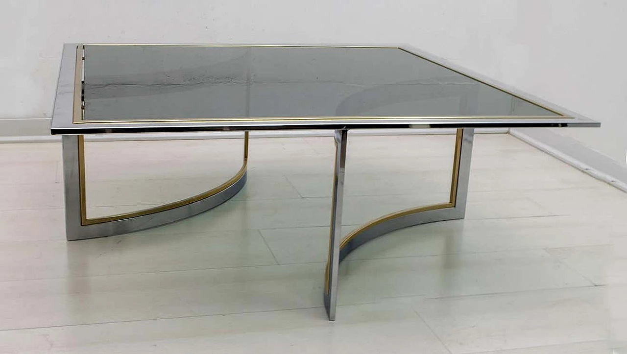 Brass and chrome coffee table with glass top in the style of Romeo Rega, 1970s 2