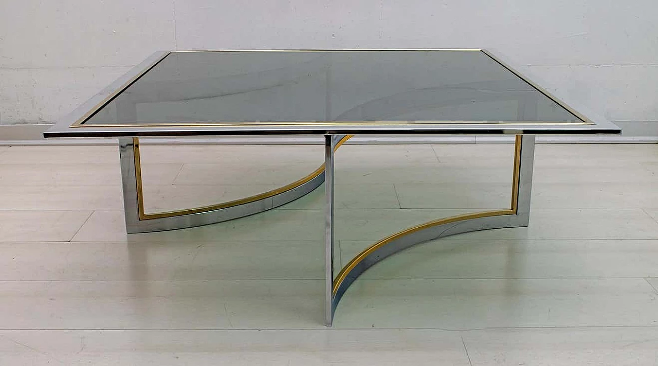 Brass and chrome coffee table with glass top in the style of Romeo Rega, 1970s 3