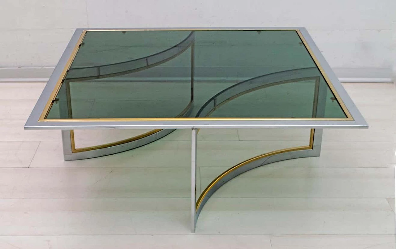 Brass and chrome coffee table with glass top in the style of Romeo Rega, 1970s 4