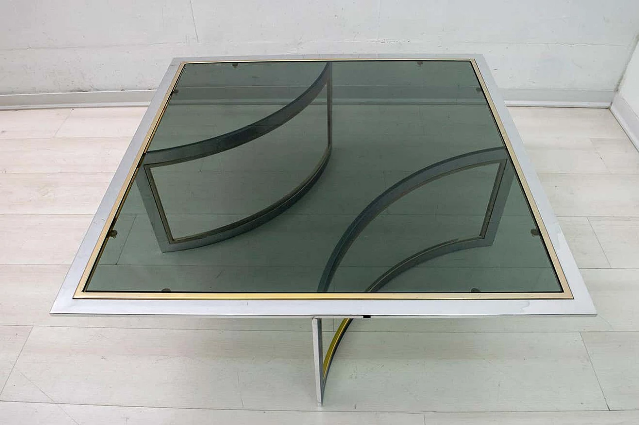 Brass and chrome coffee table with glass top in the style of Romeo Rega, 1970s 5