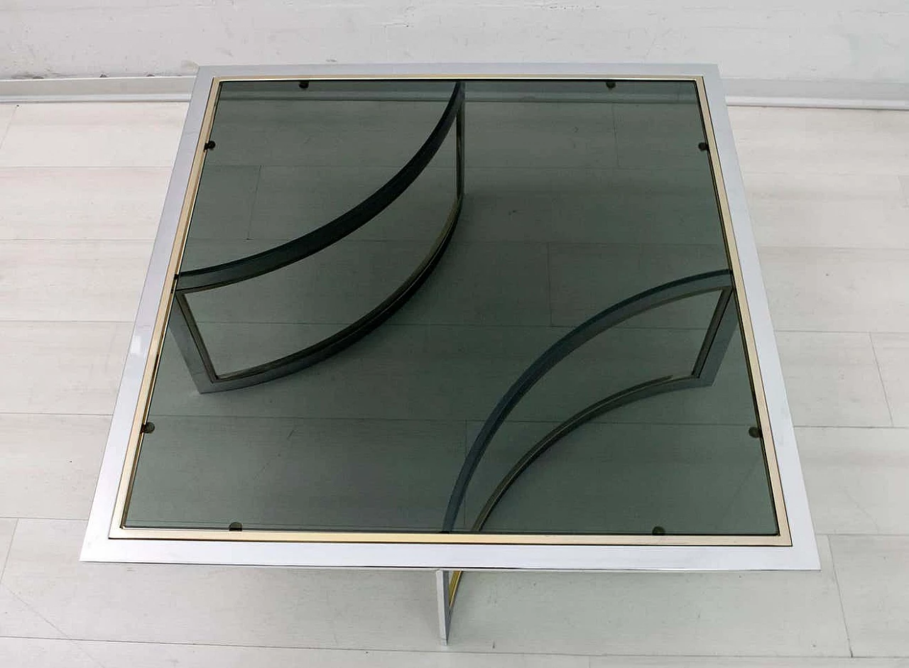 Brass and chrome coffee table with glass top in the style of Romeo Rega, 1970s 6