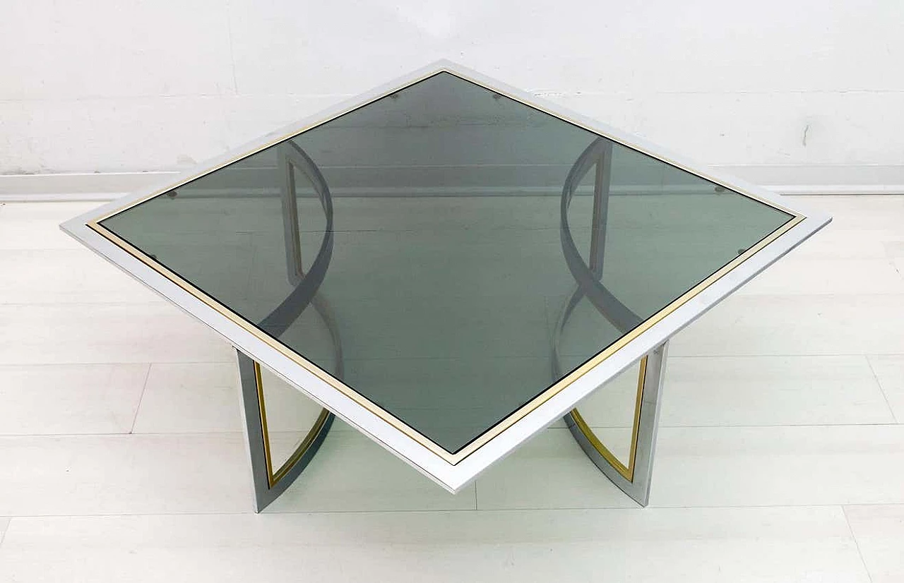 Brass and chrome coffee table with glass top in the style of Romeo Rega, 1970s 7
