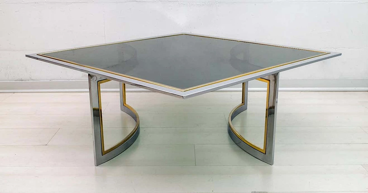 Brass and chrome coffee table with glass top in the style of Romeo Rega, 1970s 8