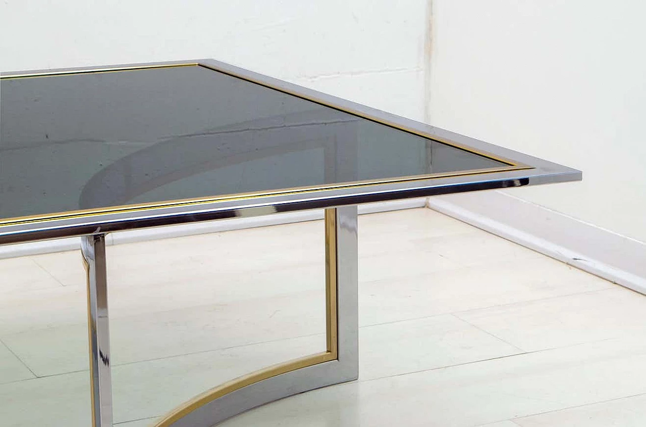 Brass and chrome coffee table with glass top in the style of Romeo Rega, 1970s 9