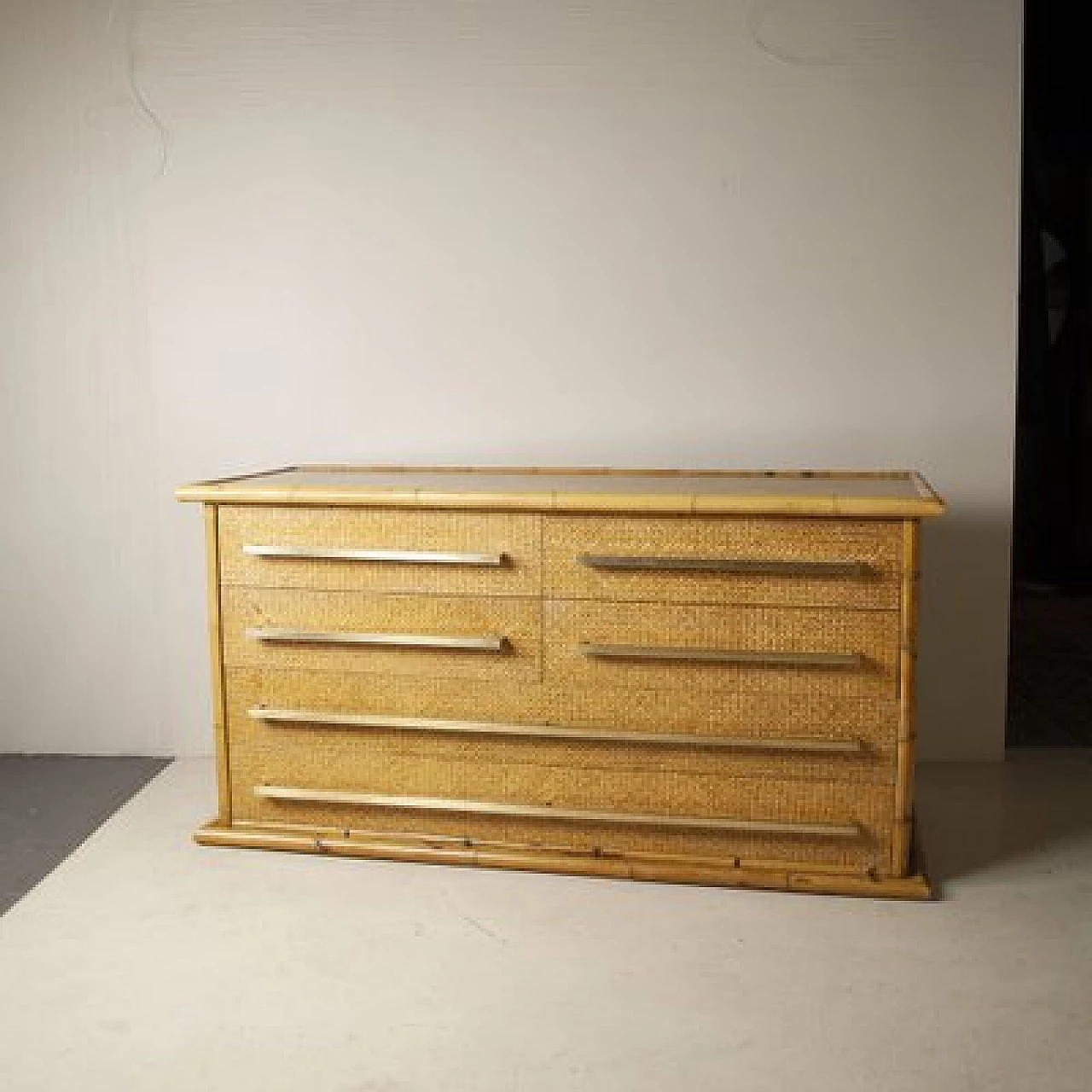 Cassettiera in bambù e vimini, anni '60 4