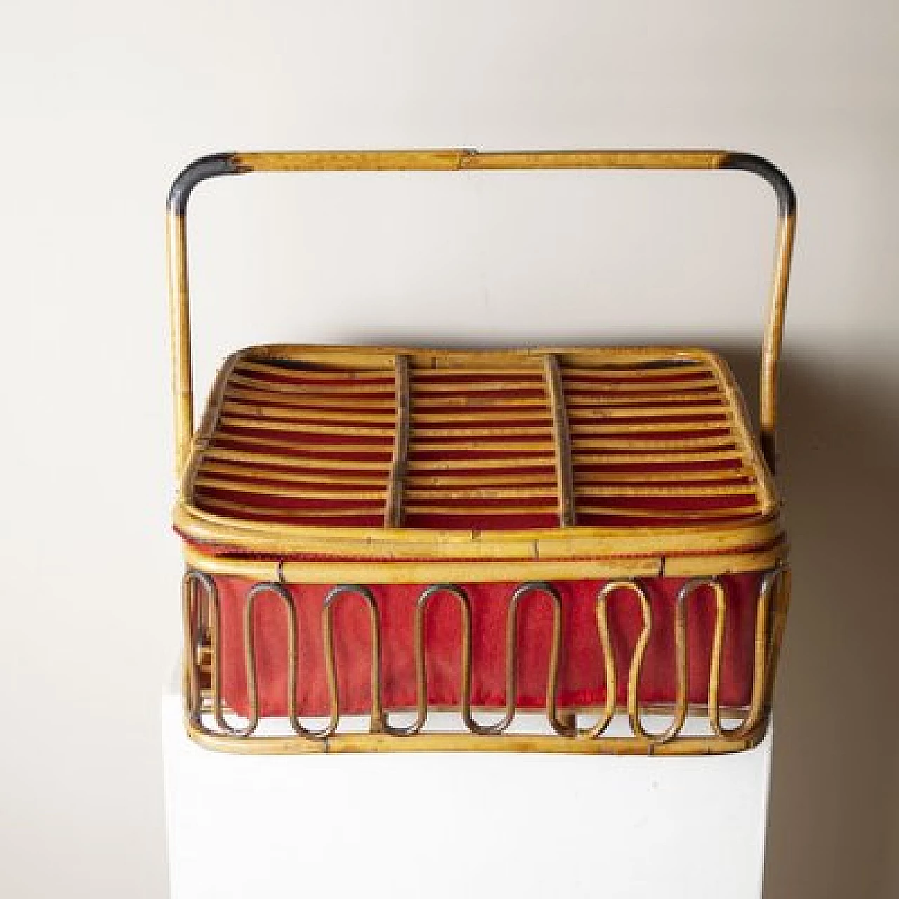 Bamboo picnic cutlery basket, 1960s 2