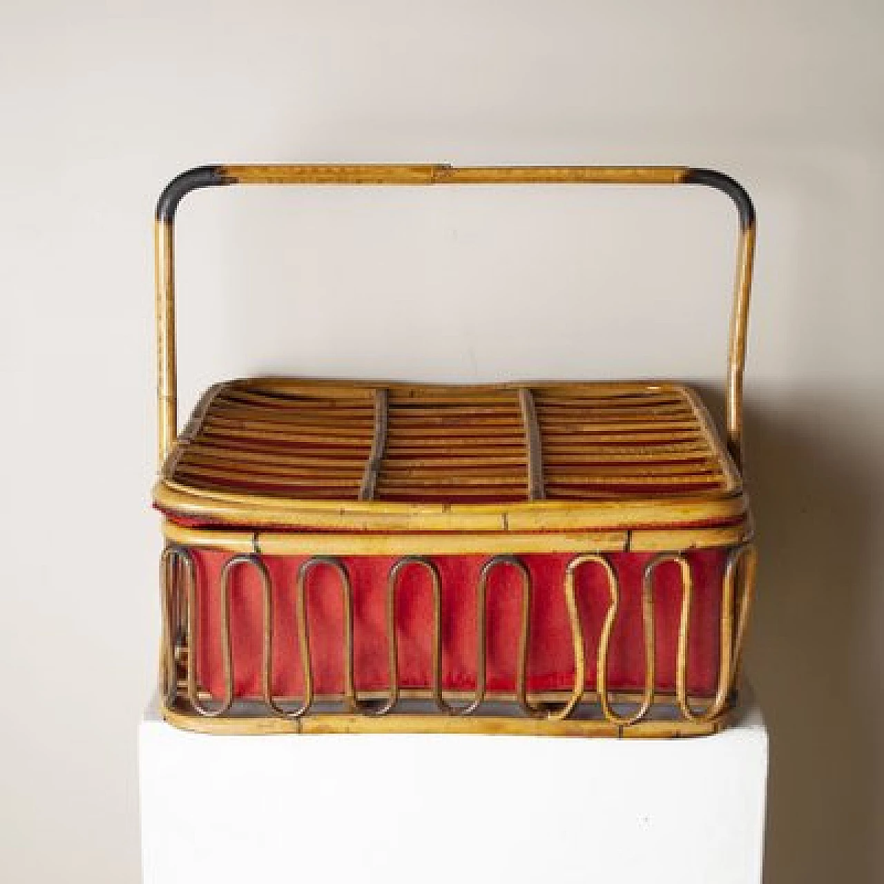 Bamboo picnic cutlery basket, 1960s 4