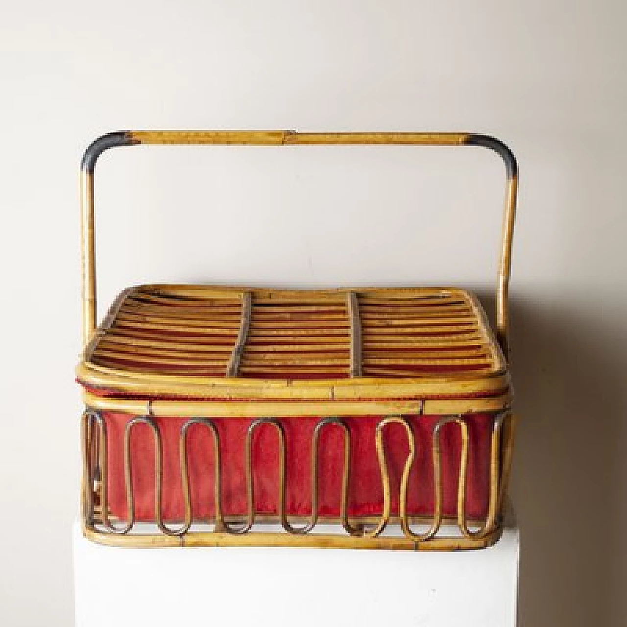 Bamboo picnic cutlery basket, 1960s 5
