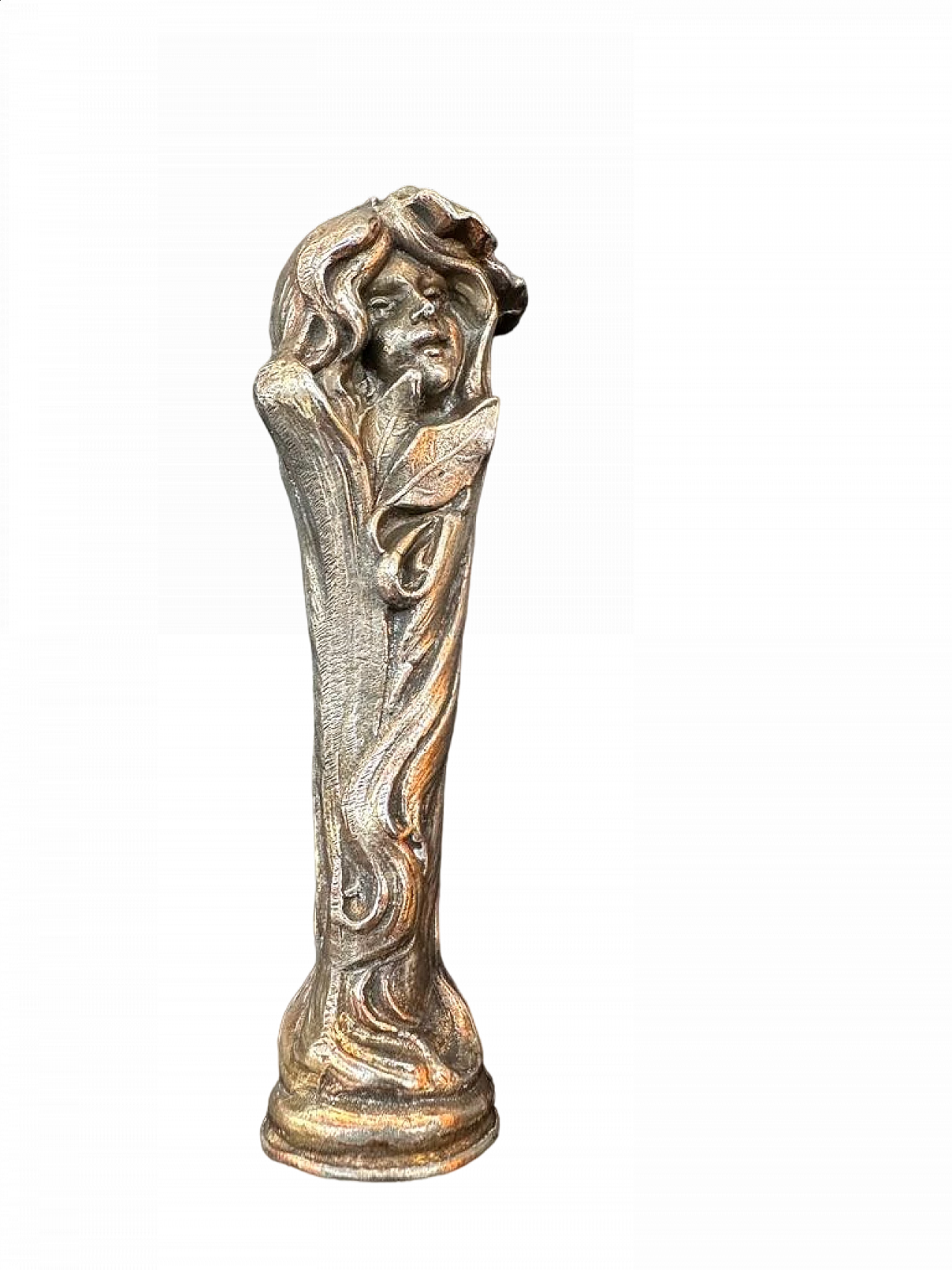 Timbro in bronzo Liberty con fanciulla e foglie, inizio '900 4