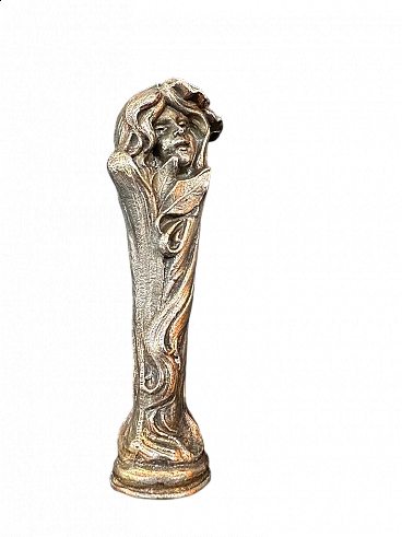 Timbro in bronzo Liberty con fanciulla e foglie, inizio '900