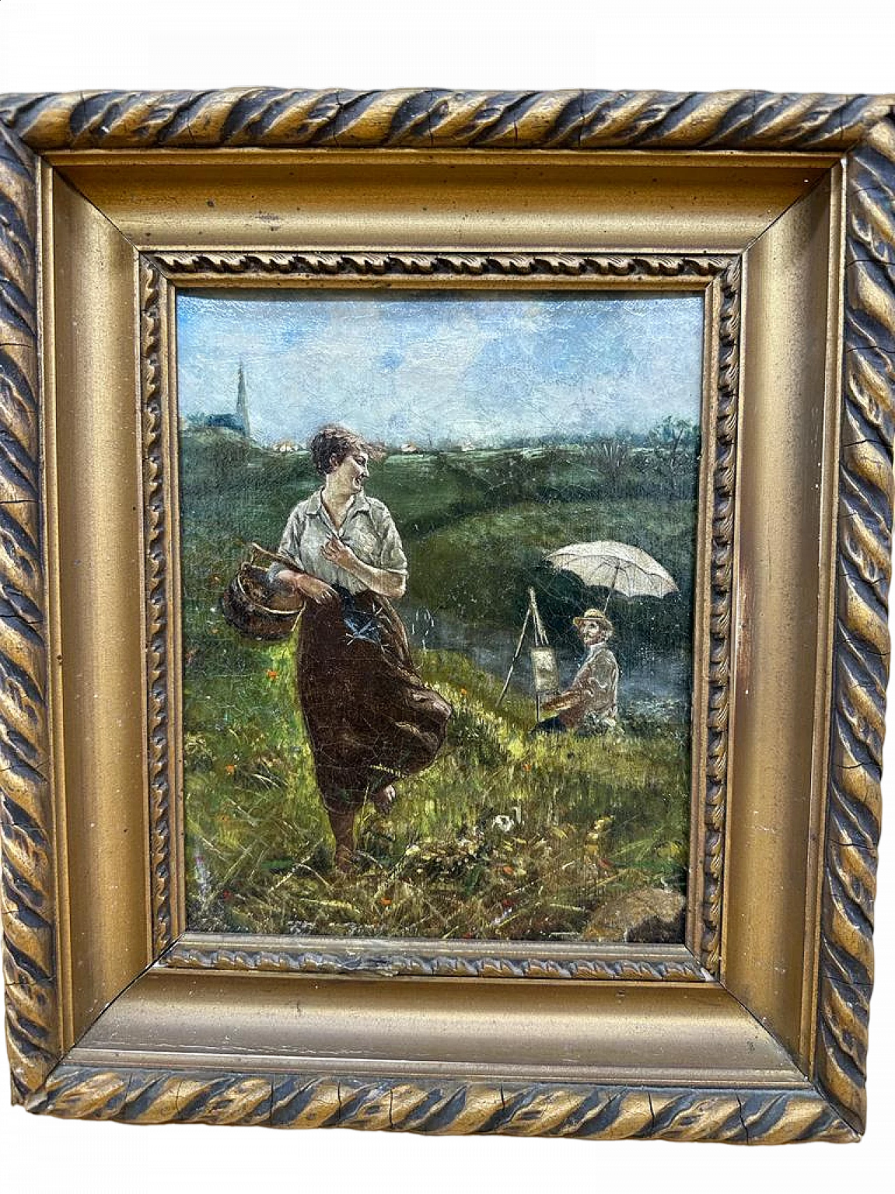 Dipinto raffiugrante fanciulla con pittore, olio su tavoletta 4