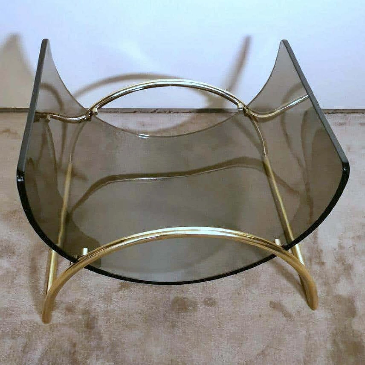 Smoked crystal and brass magazine rack attributed to Gallotti & Radice, 1970s 6