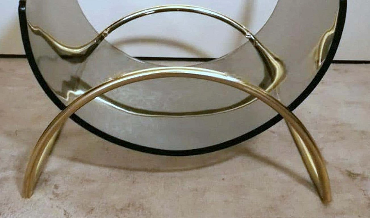 Smoked crystal and brass magazine rack attributed to Gallotti & Radice, 1970s 10