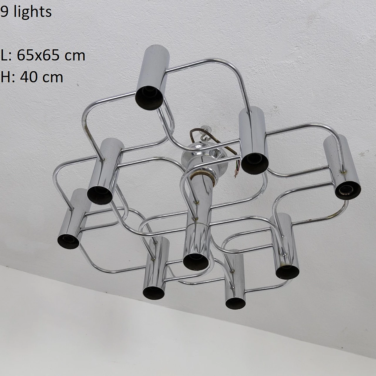Sciolari 9-light chandelier in chrome-plated metal, 1970s 4