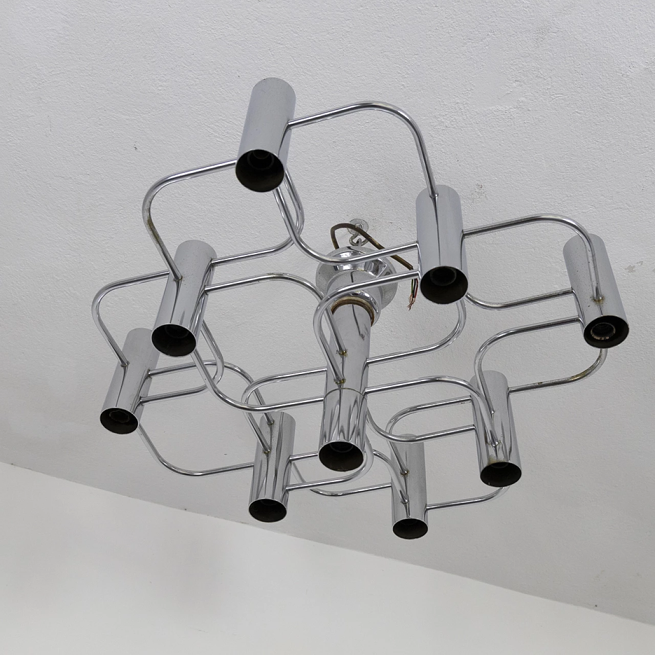 Sciolari 9-light chandelier in chrome-plated metal, 1970s 5