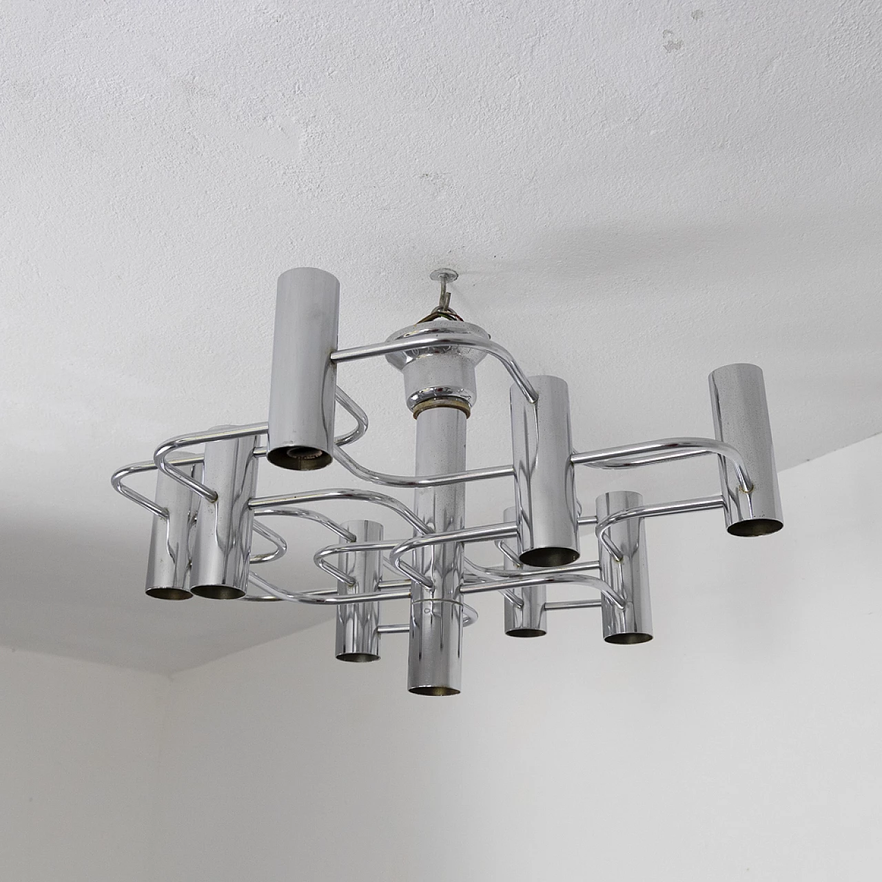 Sciolari 9-light chandelier in chrome-plated metal, 1970s 10