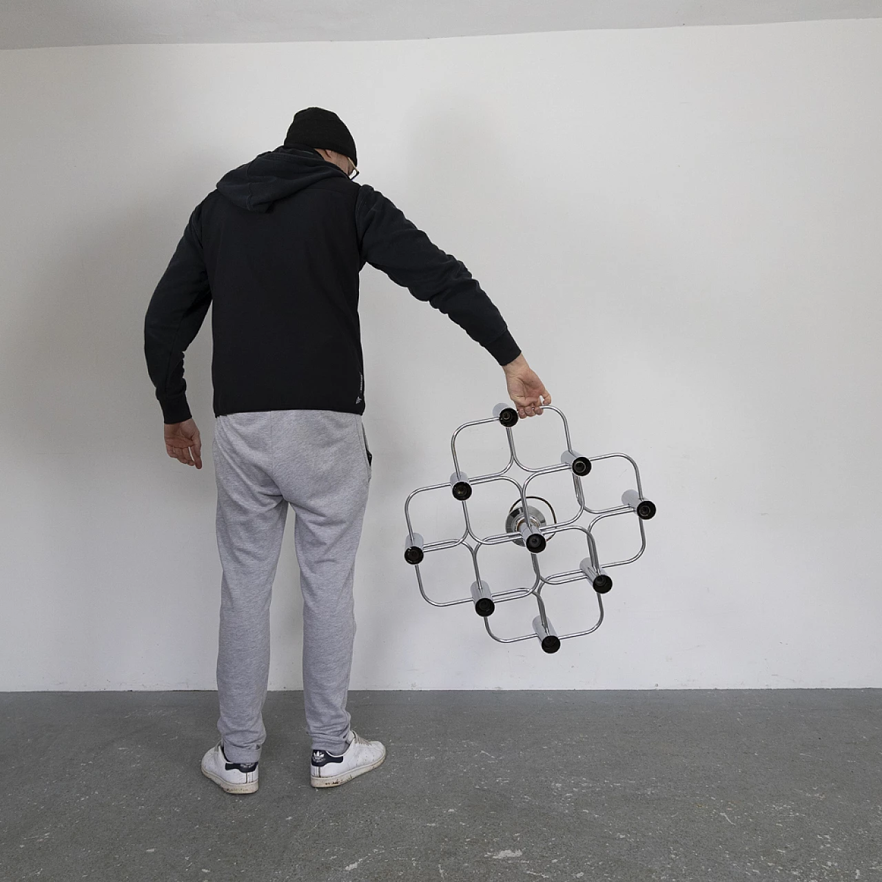 Sciolari 9-light chandelier in chrome-plated metal, 1970s 12