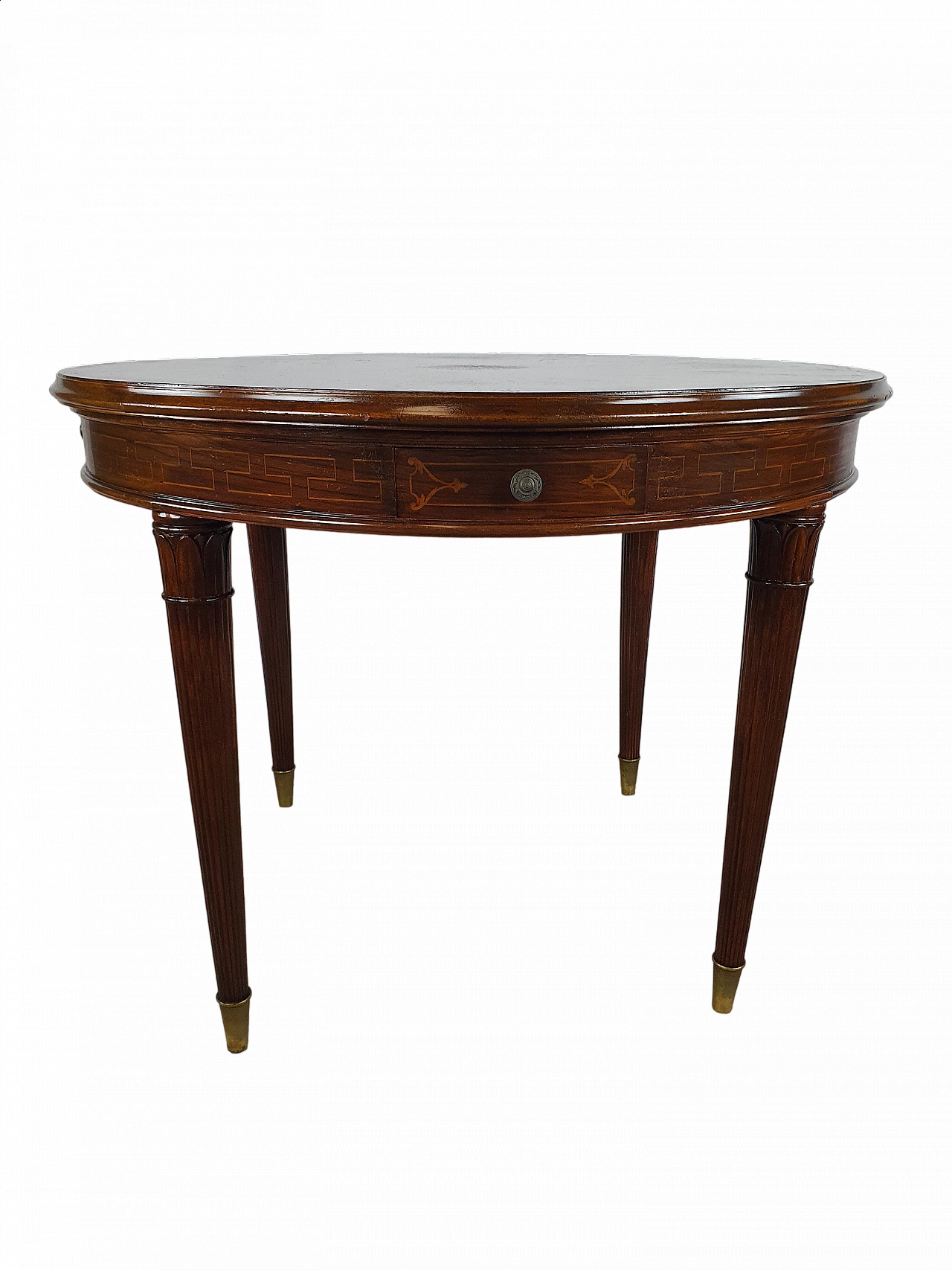 Tavolino rotondo Liberty con cassetti, anni '20 35