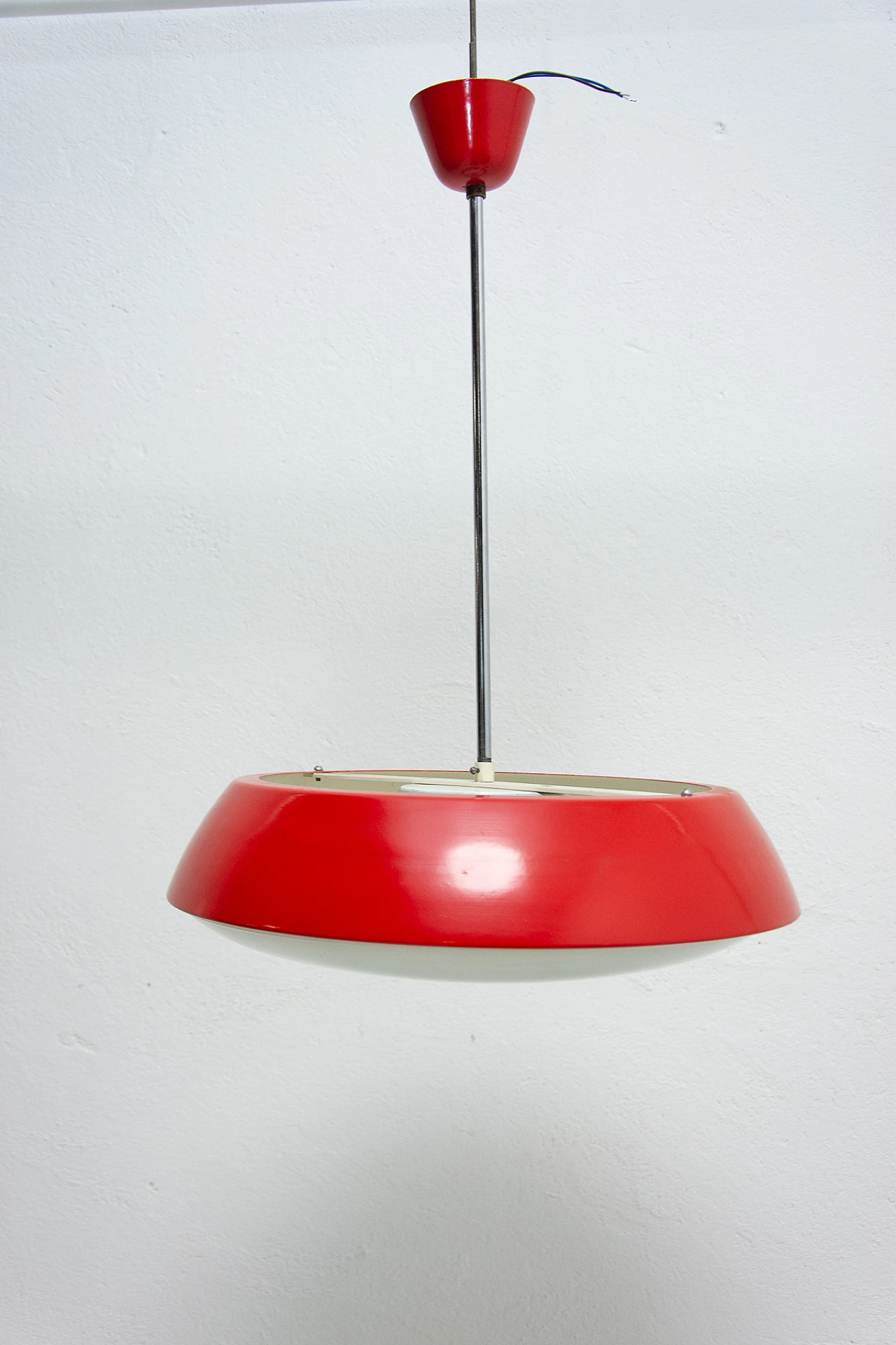 Red Ufo chandelier by Josef Hurka for Napako, 1960s 3
