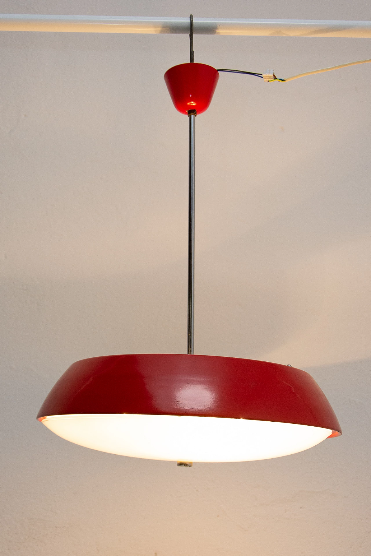 Red Ufo chandelier by Josef Hurka for Napako, 1960s 14