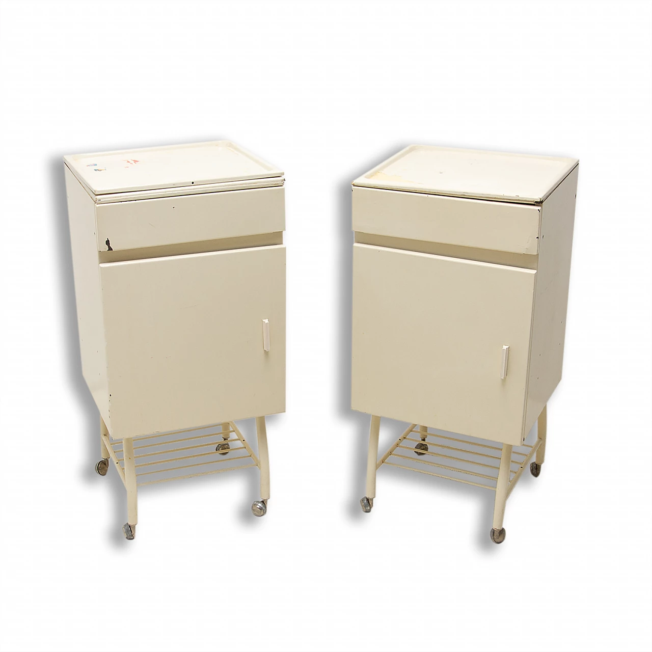 Pair of industrial tin bedside tables, 1970s 1