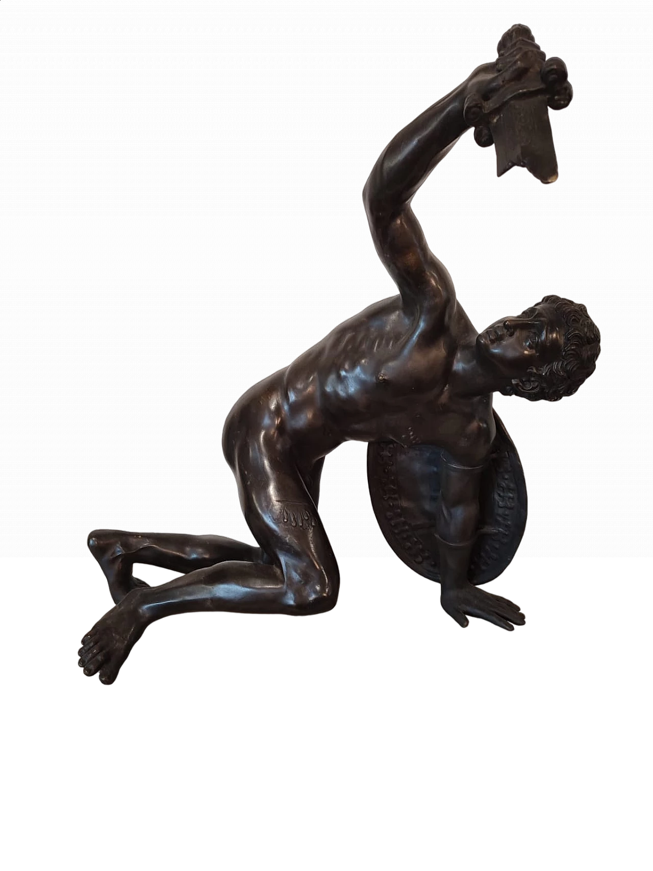 Statua in bronzo di gladiatore su base in travertino, fine '800 8