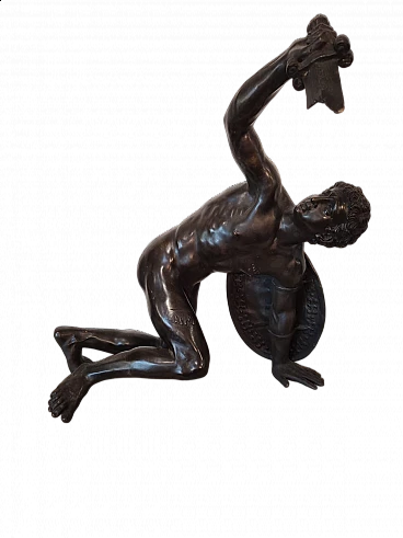 Statua in bronzo di gladiatore su base in travertino, fine '800