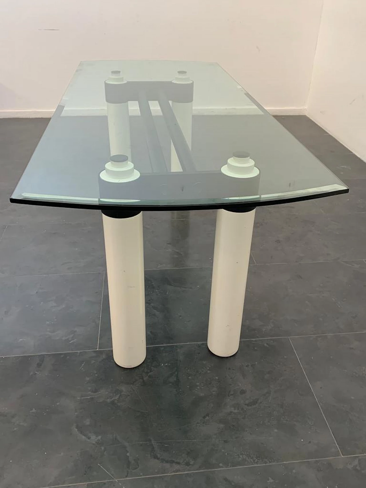 Tavolo in legno, ferro e cristallo nello stile di Massimo Vignelli, anni '70 7
