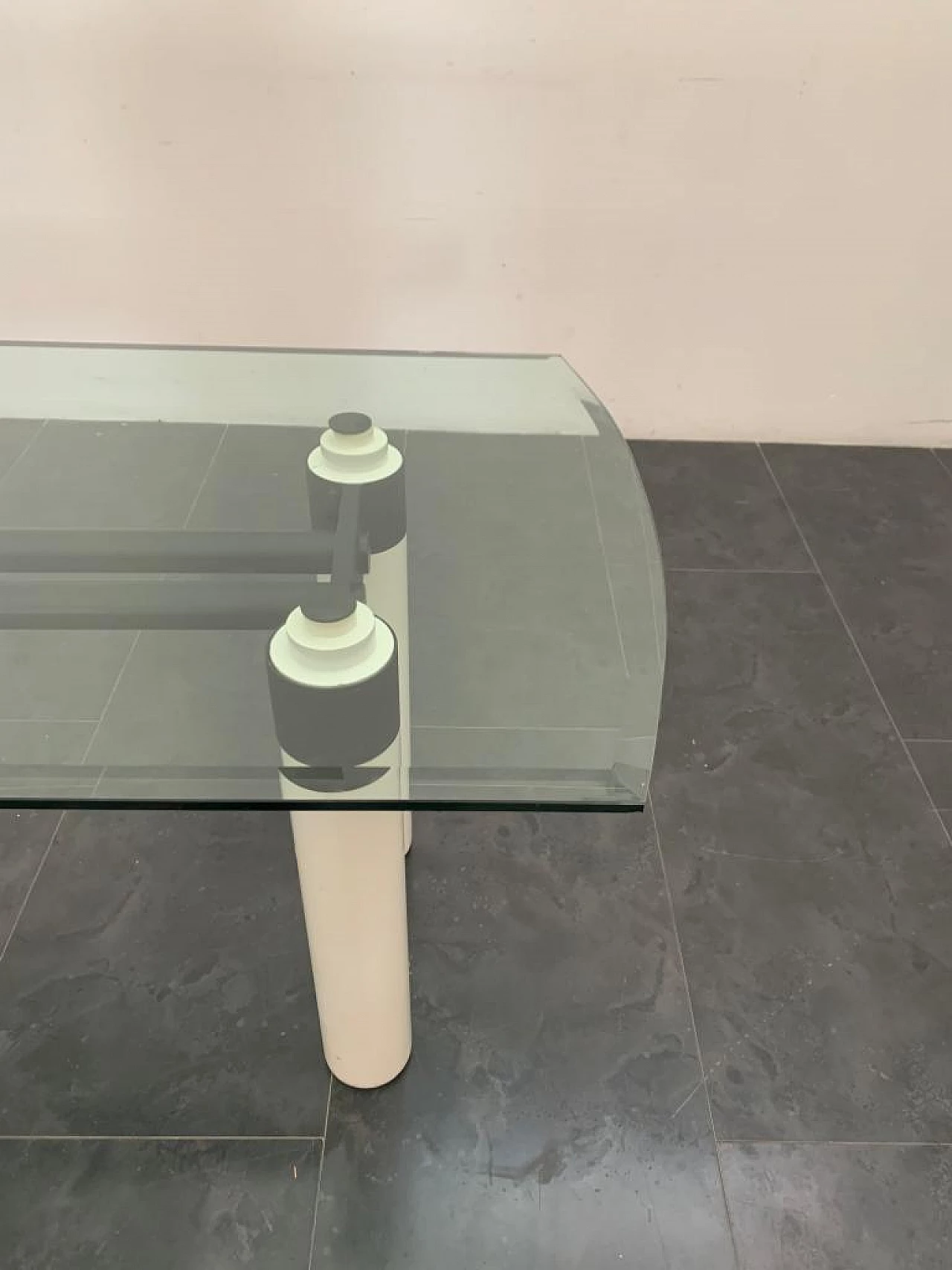 Tavolo in legno, ferro e cristallo nello stile di Massimo Vignelli, anni '70 11