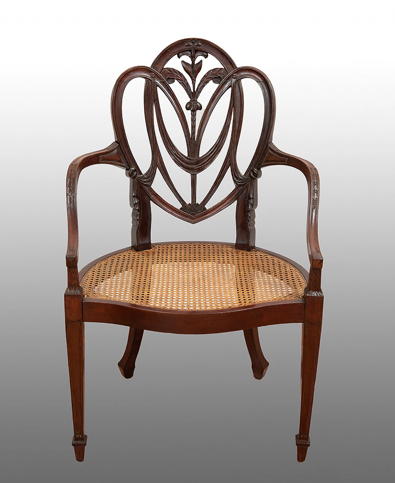 Solid mahogany armchair with Vienna straw seat, late 19th century 1