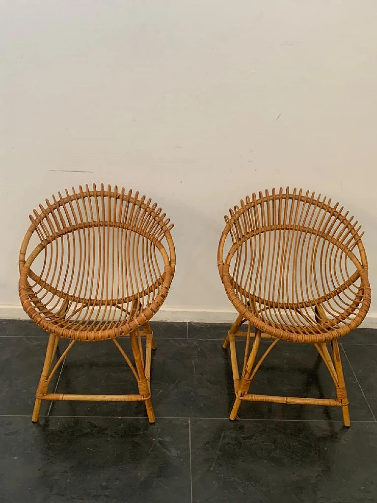 Pair of bamboo armchairs attributed to Franco Albini for Bonacina, 1950s 2