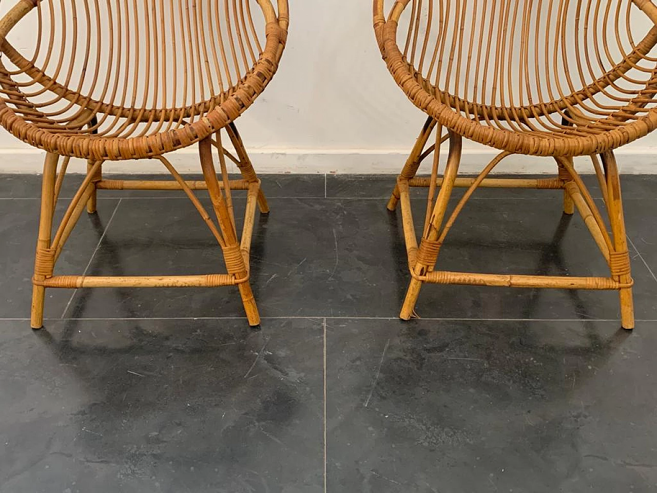 Pair of bamboo armchairs attributed to Franco Albini for Bonacina, 1950s 3