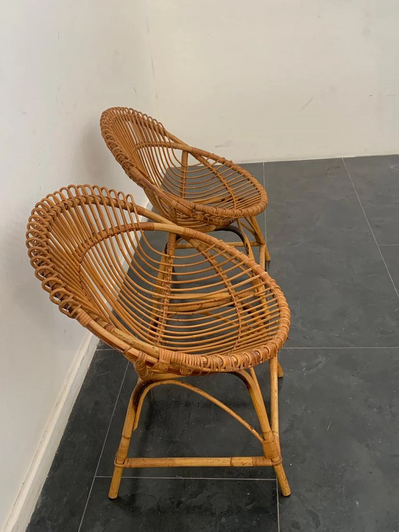 Pair of bamboo armchairs attributed to Franco Albini for Bonacina, 1950s 5