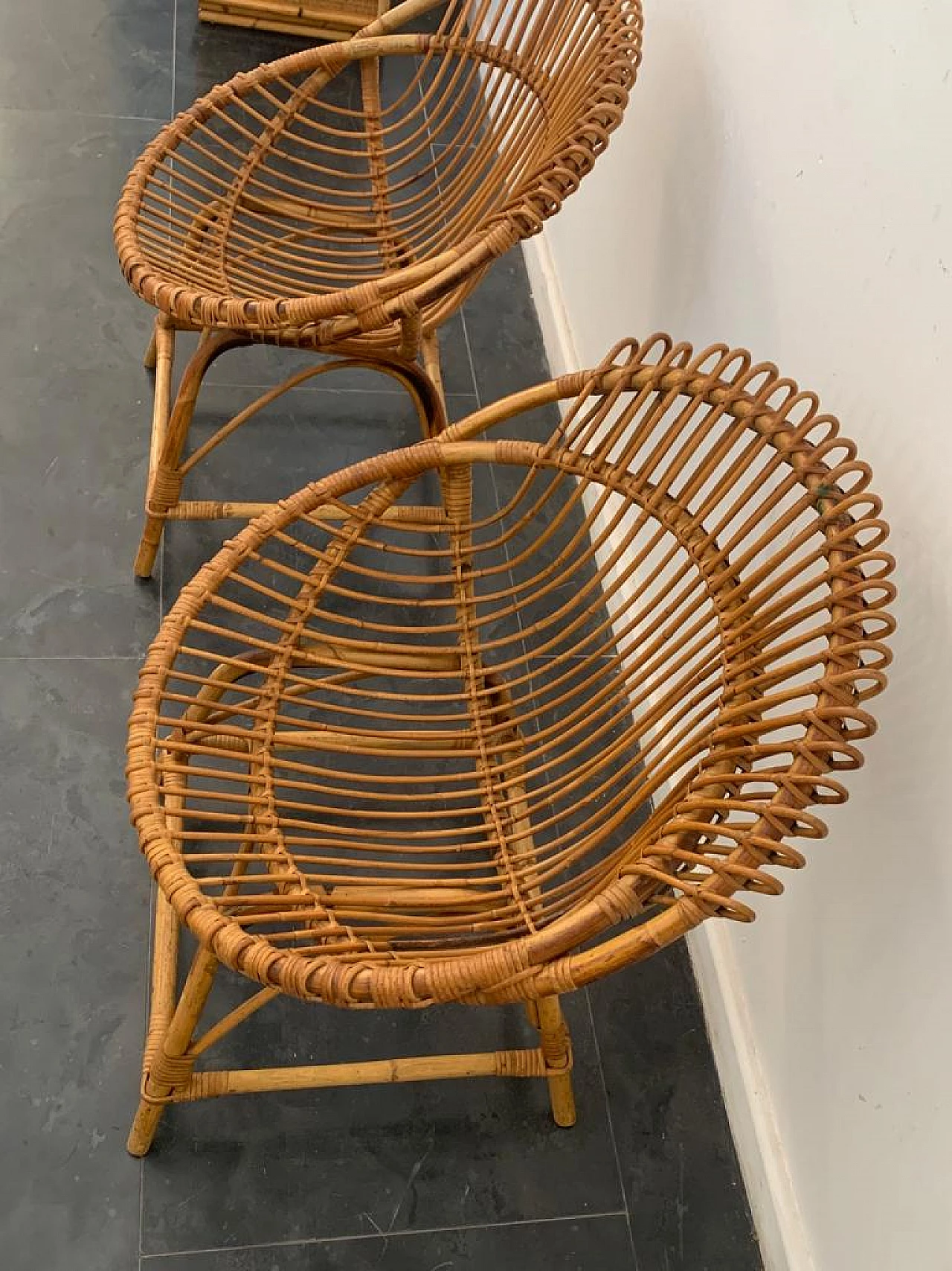 Pair of bamboo armchairs attributed to Franco Albini for Bonacina, 1950s 6
