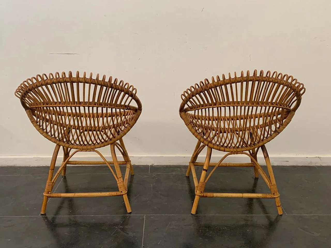 Pair of bamboo armchairs attributed to Franco Albini for Bonacina, 1950s 7