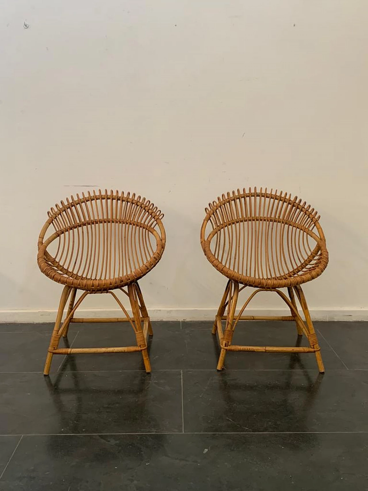 Pair of bamboo armchairs attributed to Franco Albini for Bonacina, 1950s 8