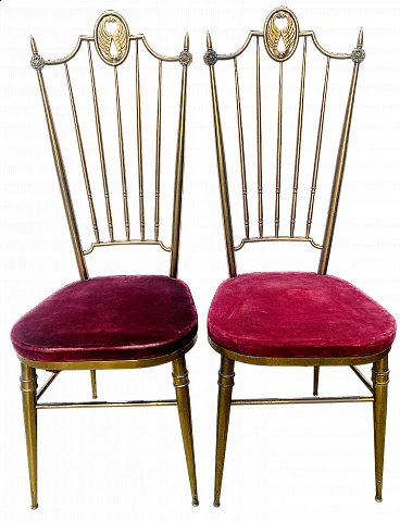 Coppia di sedie Chiavarine in ottone di Gaetano Descalzi, anni '50