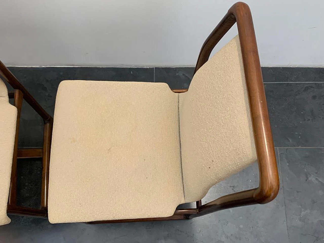 3 Chairs and round table in wood and glass, 1960s 9