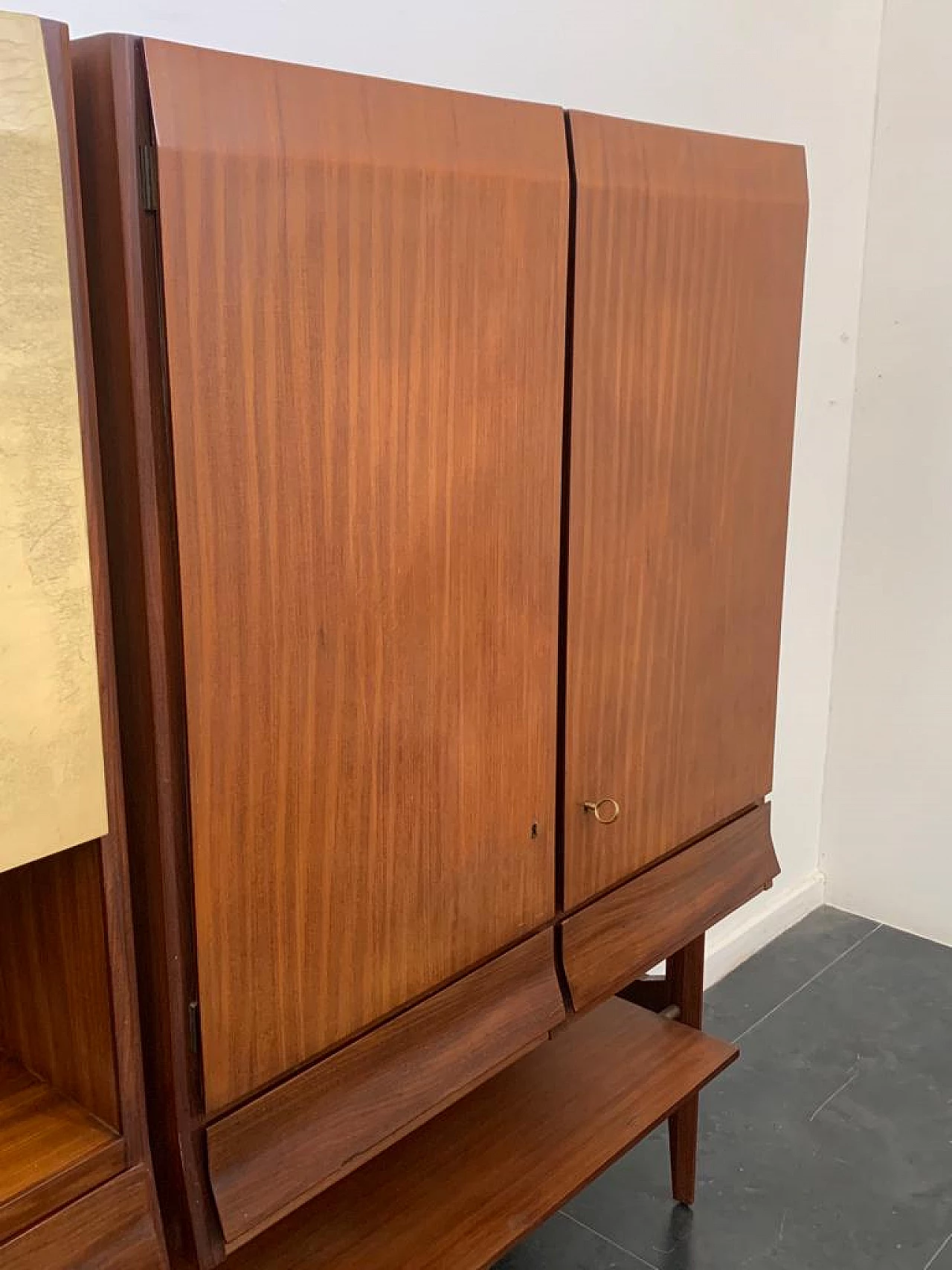 Three-door highboard in teak and parchment in the style of Silvio Cavatorta, 1960s 9