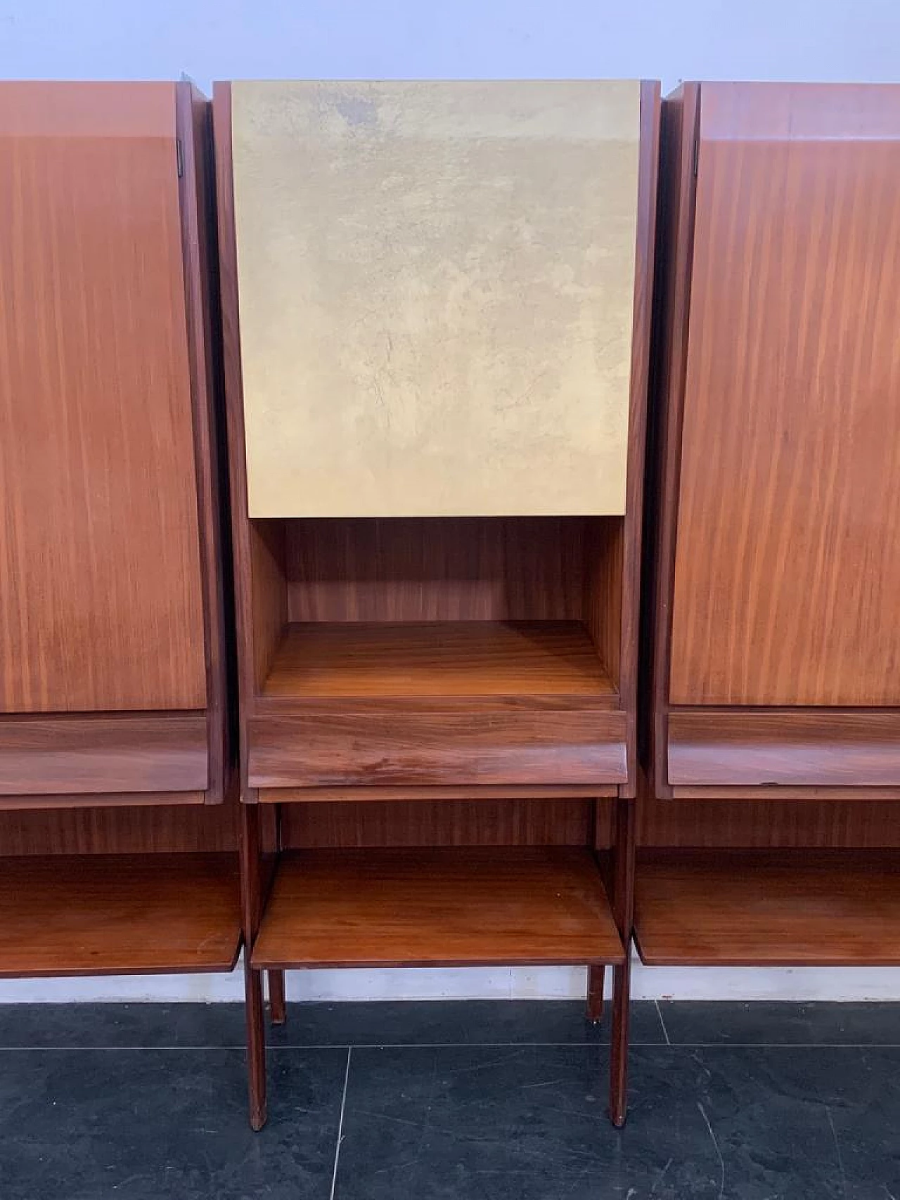 Three-door highboard in teak and parchment in the style of Silvio Cavatorta, 1960s 10