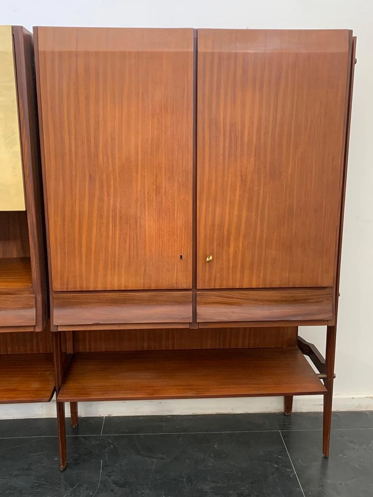 Three-door highboard in teak and parchment in the style of Silvio Cavatorta, 1960s 11