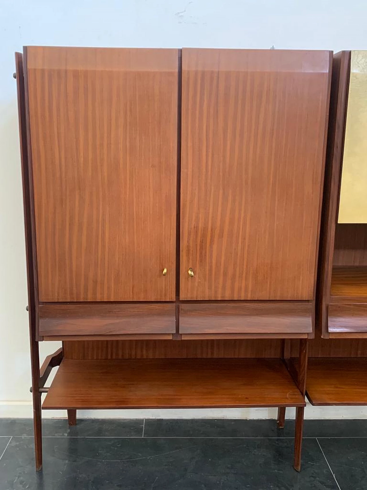 Three-door highboard in teak and parchment in the style of Silvio Cavatorta, 1960s 12