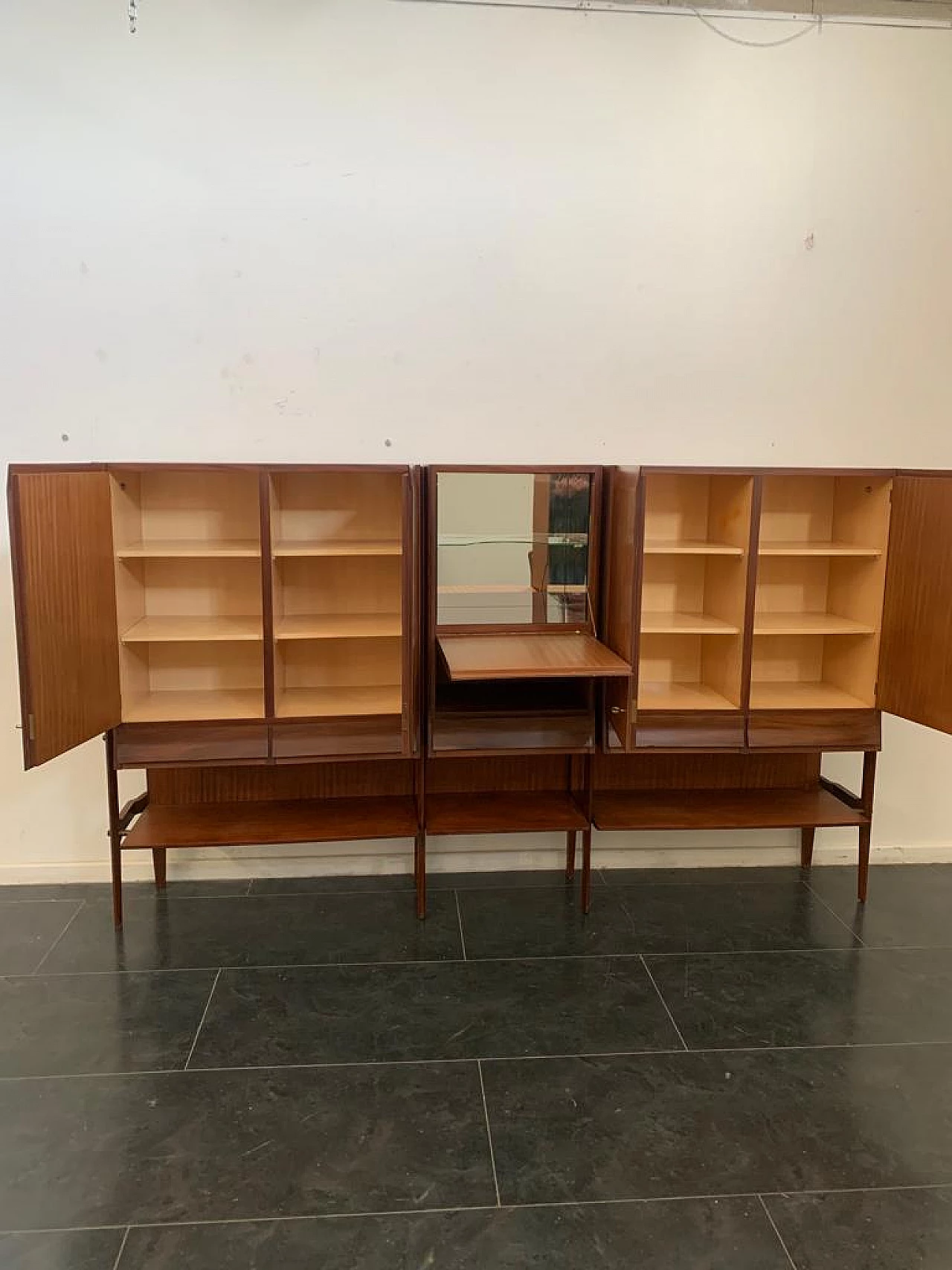 Three-door highboard in teak and parchment in the style of Silvio Cavatorta, 1960s 13