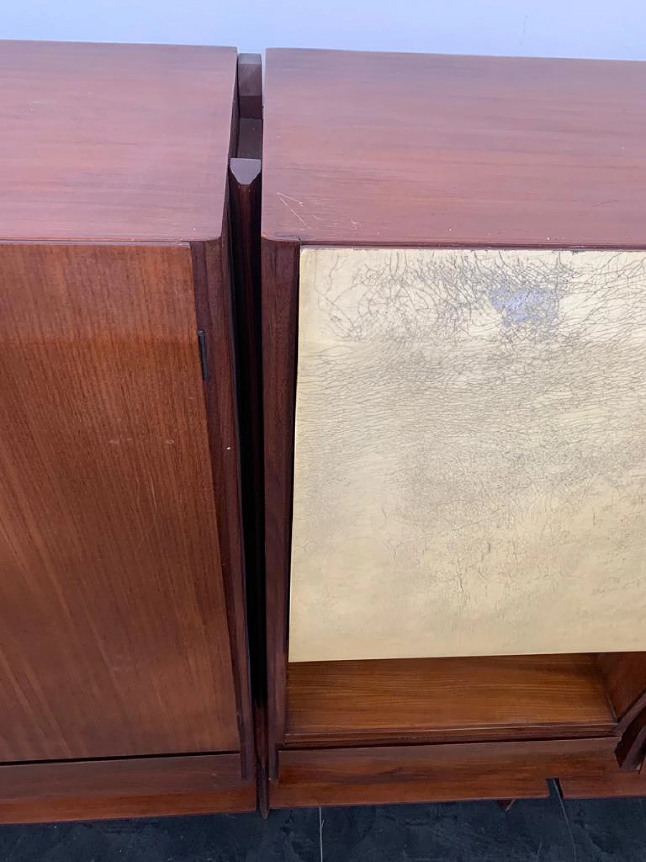 Credenza a tre ante in teak e pergamena nello stile di Silvio Cavatorta, anni '60 14