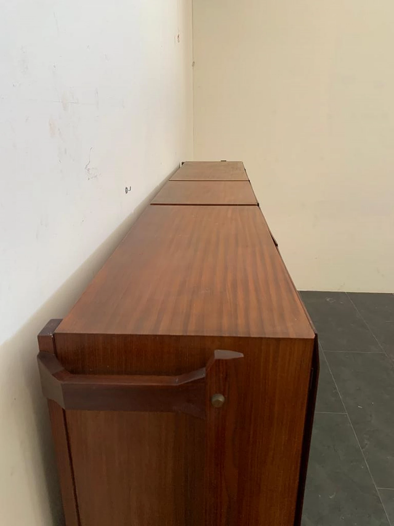 Three-door highboard in teak and parchment in the style of Silvio Cavatorta, 1960s 15