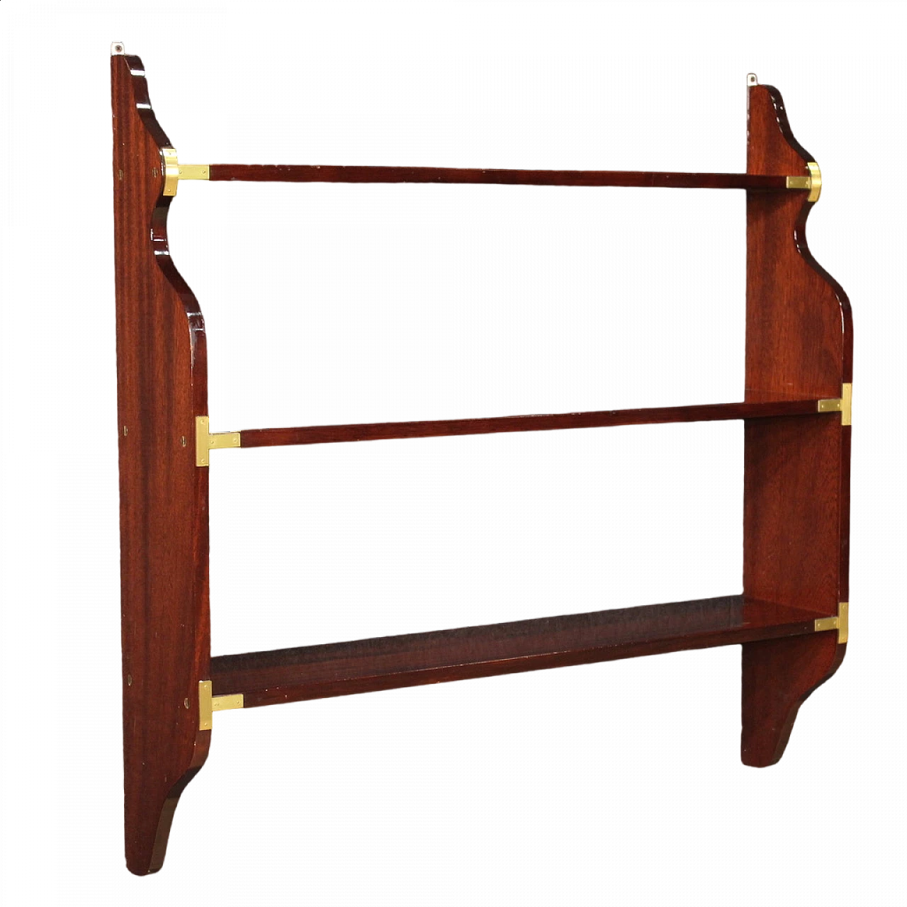 Nautical style mahogany and brass wall bookcase, 1970s 12
