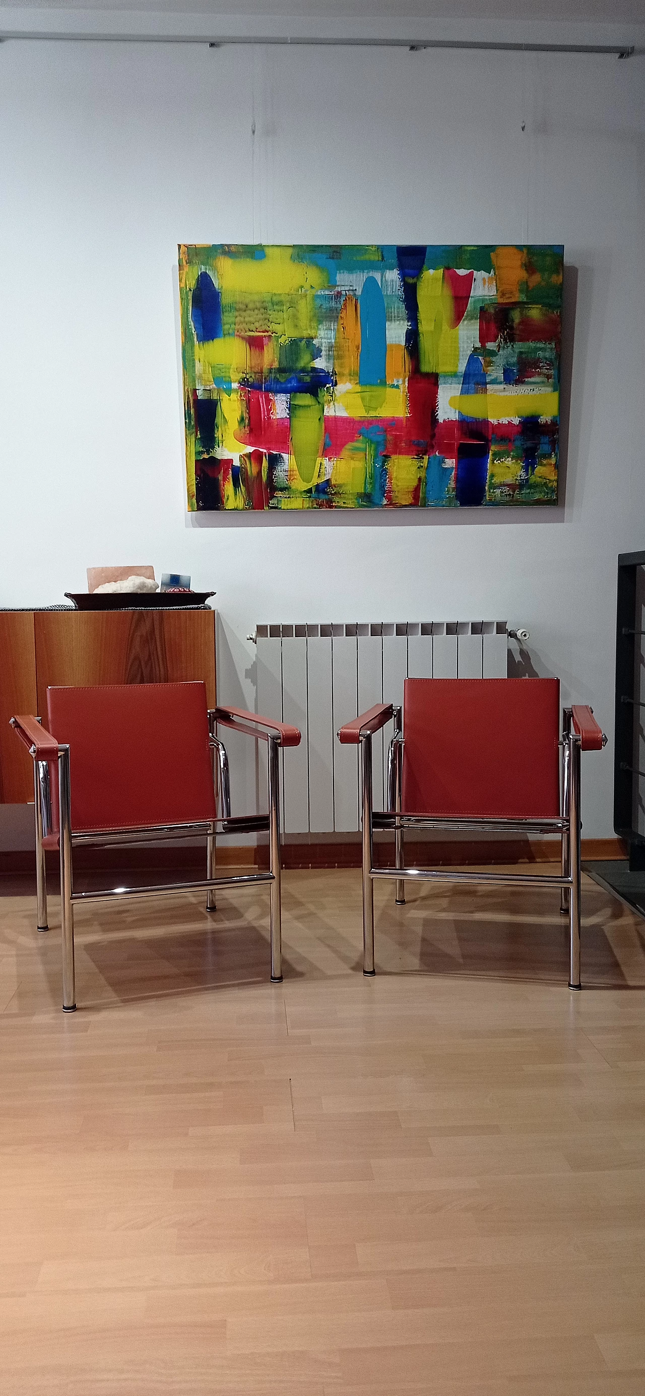Pair of LC1 leather armchairs by Le Corbusier, P. Jeanneret and C. Perriand for Alivar, 1980s 2