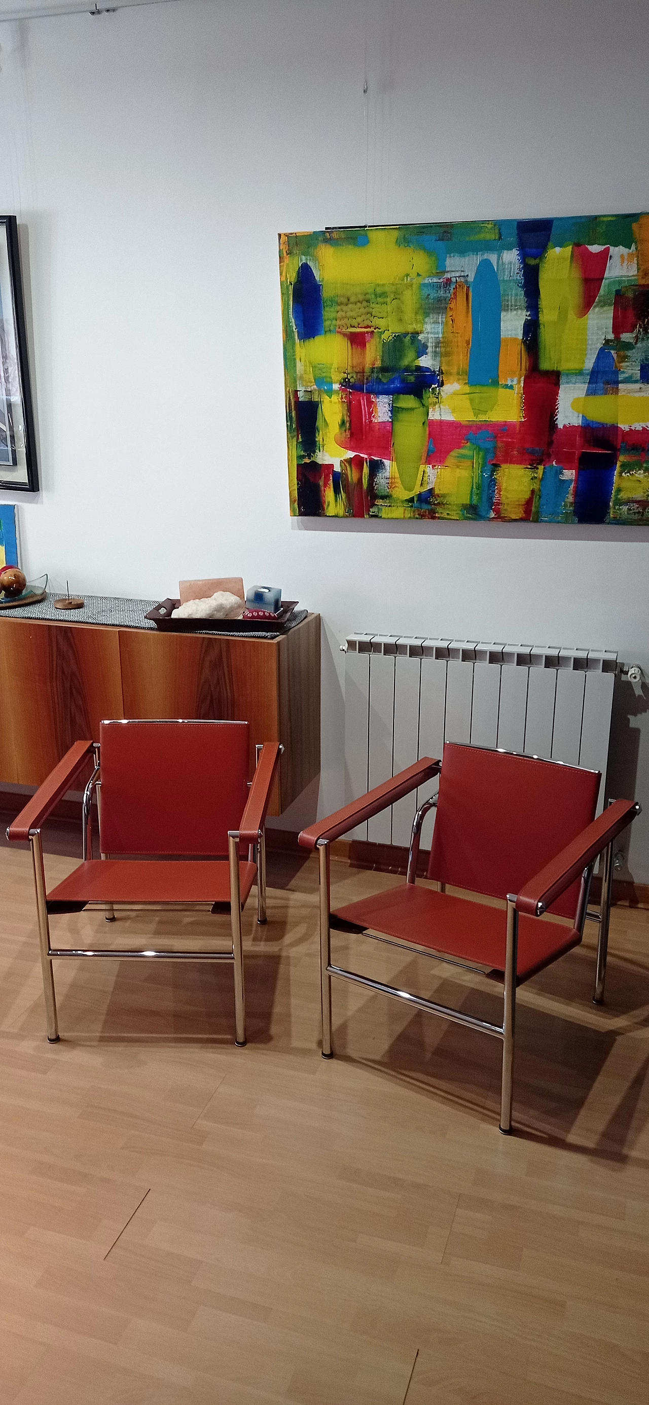 Pair of LC1 leather armchairs by Le Corbusier, P. Jeanneret and C. Perriand for Alivar, 1980s 6